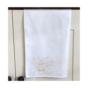 Mignon papillon jaune brodé bio 100% coton lin pas cher Logo personnalisé séchage rapide lavable chiffon de nettoyage serviette de cuisine - Product Image 1