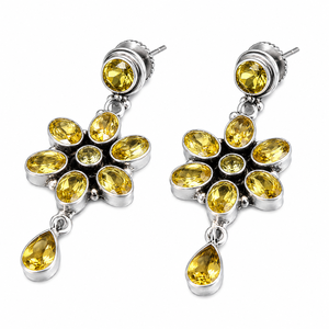 Pendientes florales con piedras de cuarzo, chapados en plata antigua, joyería vintage para fiesta para mujer - Product Image 1