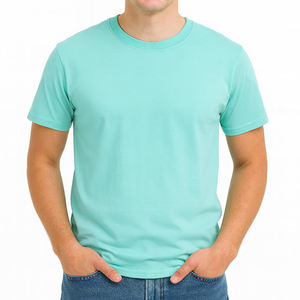 Camiseta 100% algodón para hombre, informal, de manga corta, cuello redondo, diseño liso teñido, estilo urbano, camisetas tipo ringer para hombre - Product Image 1