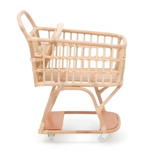 Carrito de compras de juguete para niños, carritos de supermercado de tamaño infantil, carrito de bebé de ratán natural, juguetes. - Product Image 1
