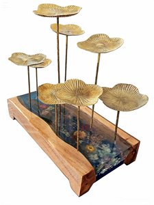 Hot Sale Original Made New Design Of Living Room Party Candy Cake Store Resin Wood Brass Decorative <b>Flower</b> <b>Display</b> Snack Plate - Product Image 2