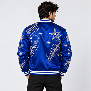 Veste Bomber de Luxe en Satin Ornée de Strass et de Cristaux, Style Universitaire avec Tissu Brillant pour un Look Streetwear Tendance - Product Image 4