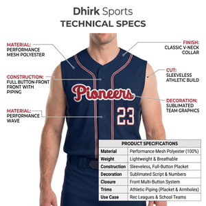 Maillot de baseball sans manches personnalisé en polyester pour homme, uniforme athlétique entièrement boutonné, nom de l'équipe pour les ligues de recreations, tenue d'équipe OEM - Product Image 5