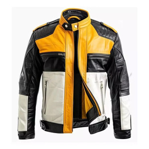 Blouson d'hiver personnalisable en cuir véritable pour homme, style motard vintage en cuir de vachette vieilli avec épaules matelassées, coupe moto - Product Image 1