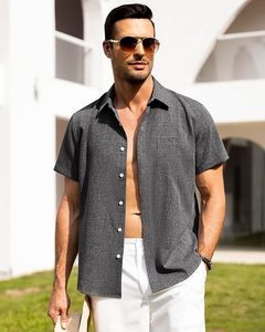 Camisas de Lino para Hombre Hydro Linen, Camisas de Manga Corta con Botones, Sin Arrugas, Casuales, para Vacaciones, Playa, Verano, Ligeras - Product Image 1