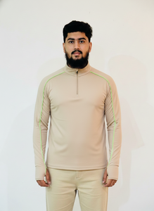 Camiseta Deportiva de Manga Corta para Hombre, Color Beige, con Cierre de Media Cremallera, Secado Rápido, Protección UV, Ribete en Verde Neón, Transpirable, Corte Regular, para Verano - Product Image 6