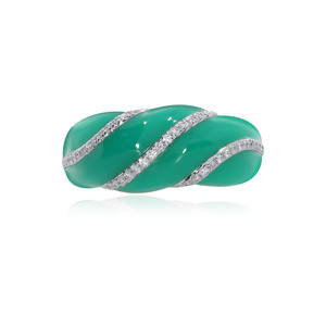 Verdant Vicinity Diamond <b>Ring</b> Premium 18K Yellow Gold Green Chalcedony Diamond <b>Dome</b> <b>Ring</b> for Women Luxury Fine Jewelry - Product Image 3