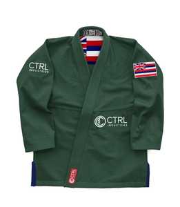 Kimono de Jiu-Jitsu Brasileño Verde de CTRL Industries, Uniforme con Logotipo Bordado, Bandera de Hawái, Unisex para Adultos, 100% Algodón - Product Image 1