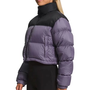 Veste matelassée pour femme, couleur violette et noire, col montant, fermeture éclair, longueur courte, vêtement d'hiver - Product Image 2