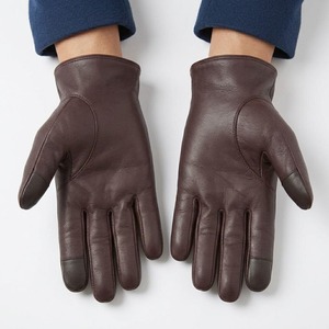 Mens Four Seasons PU Leather Plain Wrist-Length Warm <b>Thermal</b> Touchscreen Driving Gloves with <b>Wool</b> Lining - Product Image 3