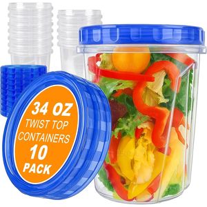 Set di 10 Contenitori per Alimenti Riutilizzabili da 34oz, Ermetici in Plastica con Coperchi a Torsione, per Congelatore e Conservazione Cibo - Product Image 1