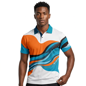 Men's Short Sleeve <b>Polo</b> Shirt With Abstract Geometric Print <b>Orange</b> Blue White Color Block Quick Dry Knitted Polyester Casual Fit - Product Image 4