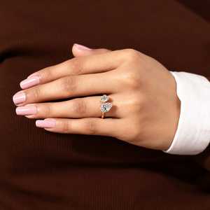 Bague Toi et Moi à deux pierres en diamant de laboratoire taille poire VVS2, en or massif 10k 14k 18k, or rose, argent, pour fiançailles - Product Image 3