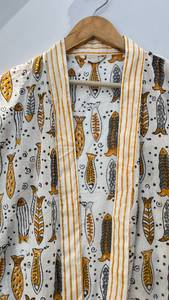 Bata Kimono Ligera de Algodón con Estampado Artesanal Indio - Product Image 5