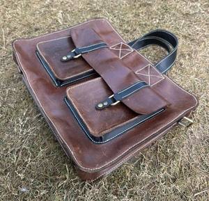 Sac à main en cuir véritable fait main, sacoche pour ordinateur portable 14 pouces, sacoche en cuir pour homme - Product Image 2