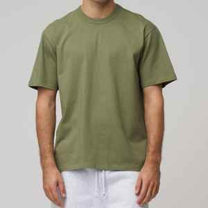 Nouveau T-shirt d'été pour homme tendance, 100% coton, col rond, coupe ample, manches courtes, vert olive uni - Product Image 5