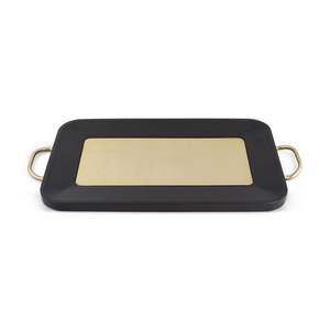 ถาดเสิร์ฟไม้ทรงสี่เหลี่ยมผืนผ้า ไม้และสแตนเลสสีทอง สำหรับตกแต่งโต๊ะอาหาร ใช้ได้ทั้งที่บ้านและร้านอาหาร - Product Image 1