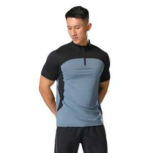 เสื้อยืดคอกลมแขนสั้นผู้ชาย สีน้ำเงิน ลายบล็อก แห้งเร็ว ผ้าถัก 100% คอตตอน สวมใส่สบาย ทรงปกติ ความยาวปกติ - Product Image 4