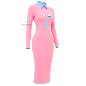 Robe moulante mi-longue rose pour femme Jack And Jill Of America avec col polo contrastant bleu et fermeture éclair quart de tour à manches longues - Product Image 2