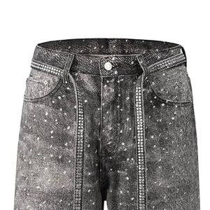 Shorts en jean unisexes de haute qualité, effet délavé, entièrement ornés de strass, sur mesure, shorts en jean brillants pour hommes, jorts en jean pour l'été - Product Image 4