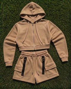 Women's Blue 2 Piece Hoodie Shorts Set <b>Cropped</b> <b>Zip</b> <b>Up</b> Sweatshirt Elastic Waist Jogger Shorts Casual Wear - Product Image 6