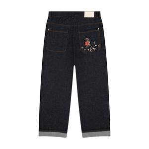Jean baggy noir en denim de qualité supérieure pour homme, coupe décontractée, en coton rigide, jambe arrondie, effet empilé à la cheville, délavé - Product Image 2