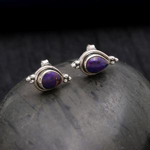 Classic 925 Sterling <b>Silver</b> Purple Copper Turquoise Pear <b>Stud</b> Earrings Engagement Wedding Gift Wholesale Fine <b>Silver</b> Earrings - Product Image 1