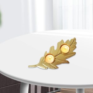 Gold Metal <b>Leaf</b> Tealight Candle Holder Decorative Double Tea <b>Light</b> Holder Handmade Table Centerpiece Home Decor Gift - Product Image 5