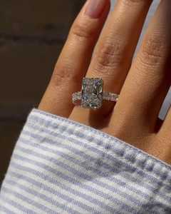 14K 18K Gold <b>Silver</b> Plated Halo <b>Solitaire</b> Modern Bridal Wedding <b>Ring</b> IGI Certified 4 Carat Radiant Cut Lab Grown Engagement <b>Ring</b> - Product Image 5