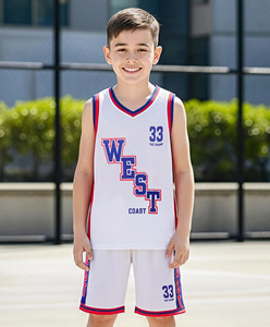 Ensemble de maillot de basket sans manches, débardeur et short personnalisés par sublimation pour garçon, vêtements de sport sublimés OEM, uniforme pour enfants et jeunes - Product Image 2