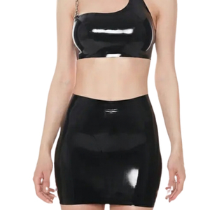 Jupe crayon mini en cuir PU brillant taille haute pour femme, couleur noire unie, à porter toute l'année - Product Image 4