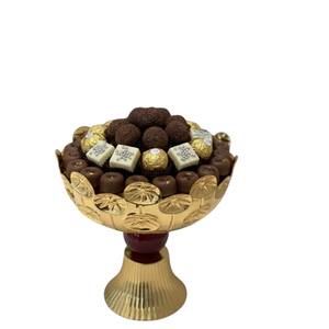 Cuenco decorativo de metal dorado de lujo, elegante recipiente para chocolates, regalo para Eid, Ramadán, bodas y fiestas, para proveedores mayoristas. - Product Image 1