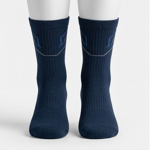 Chaussettes pour hommes, bleu marine, motif géométrique, tricotées, respirantes, coton, polyester, élasthanne, style classique d'automne - Product Image 1