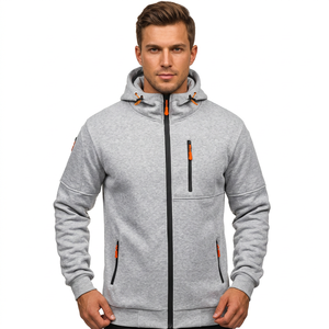Sweat-shirt à capuche zippé gris pour homme, coupe classique, couleur unie, en molleton bouclette, décontracté, pour l'automne, 100 % coton, coupe classique, Bangladesh - Product Image 5