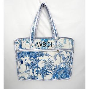 Handmade Blue Tropical Print Laptop Tote <b>Bag</b> Zipper Closure Large Capacity Casual Shoulder Travel <b>Bag</b> Textile Material - Product Image 3