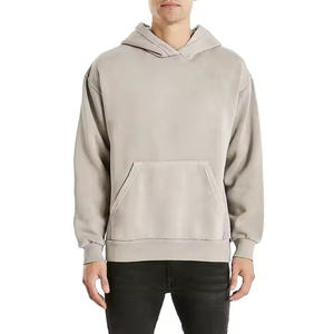 Sweat à capuche homme coupe droite de haute qualité, épaules tombantes, en polyester/coton épais et respirant, motif uni pour l'hiver - Product Image 5