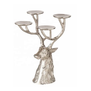 Rustic Gold Aluminium Stag Deer Head 3 Arm Candelabra <b>Christmas</b> Antler Taper Candle Holder Festive Holiday <b>Table</b> <b>Centerpiece</b> - Product Image 5