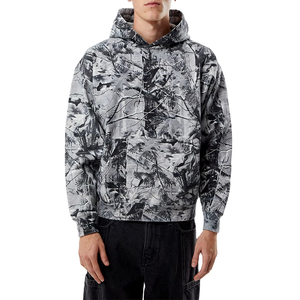 Sudadera con Capucha de Algodón Mezclado con Estampado de Camuflaje Gris y Negro, Sudadera con Capucha Estilo Urbano, Fabricante Mayorista OEM ODM Personalizado - Product Image 1