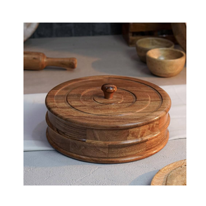 Eco-Friendly Mango Wood Chapati Box with <b>Lid</b> Casseroles Hand Dishware with knob and handmade polished - Product Image 2