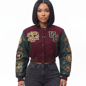 Chaqueta Varsity Corta Personalizada para Mujer, Estilo Béisbol, Chaqueta Universitaria con Letras Bordadas OEM, Parches de Chenilla Personalizados - Product Image 6