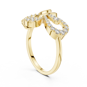 Luxury Diamond <b>Initial</b> Letter <b>Ring</b> in Yellow Gold | Personalized Alphabet Statement <b>Ring</b> for Women Anniversary Gift - Product Image 2