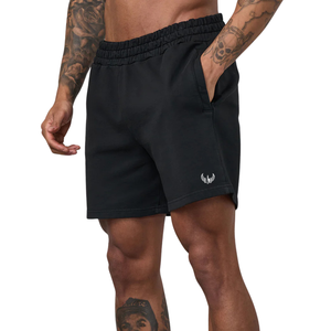 Mens Black Washed Sweat Shorts Elastic Waist Drawstring Casual Lounge Fitness Training Sportswear Activewear Shorts - Product Image 1