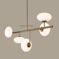 Lustre Sputnik Premium 5 lumières, style Mid-Century, en laiton brut avec globes en verre, suspension LED rétro, hauteur réglable, haute luminosité, pour salle à manger