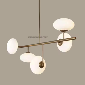 Premium 5-<b>Light</b> Mid Century Sputnik Chandelier Raw Brass Glass Globe LED Pendant Retro Adjustable Height High Brightness <b>Dining</b> - Product Image 3
