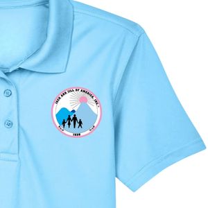 Youth Light Blue Jack and Jill Crest Patch Logo Embroidered Polo Shirt Short Sleeve Collared <b>Top</b> Regular Fit Casual Golf Wear - Product Image 5