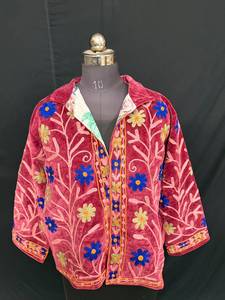 <b>Women</b> Vintage Floral <b>Velvet</b> Suzani Jacket Hand Embroidered Boho Winter <b>Coat</b> Short Kimono Jacket Trendy Indian Artisanal Wea - Product Image 2