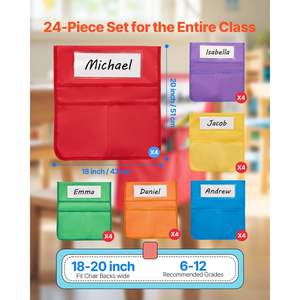 Lot de 24 poches pour chaise de classe avec étiquette nominative 6 couleurs poche pour siège d'école - Product Image 2