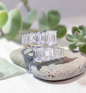 Elegant <b>Emerald</b> Cut Moissanite Diamonds <b>Ring</b> 925 Sterling <b>Silver</b> Baguette Stone Wedding Engagement <b>Ring</b> for Women - Product Image 1