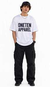 T-shirt blanc surdimensionné à manches courtes pour homme ONETEN APPAREL avec impression de lettres sur le devant, col rond décontracté, en coton tricoté respirant - Product Image 3