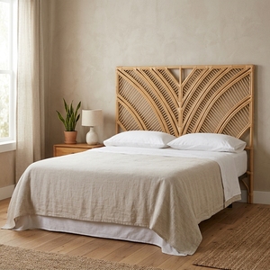 New Modern Minimalist Geometric Chevron <b>Rattan</b> Headboard <b>Bed</b> <b>Frame</b> Wood Eco-Friendly Double Queen Bedroom Furniture Upholstered - Product Image 3